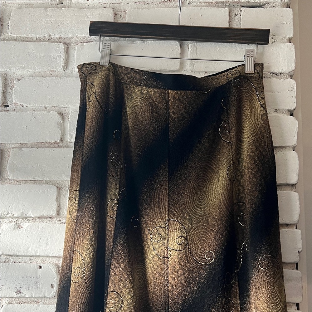 Vintage Midi Gold and Black Women's Skirt ombré swirl pattern - Picture 2 of 9